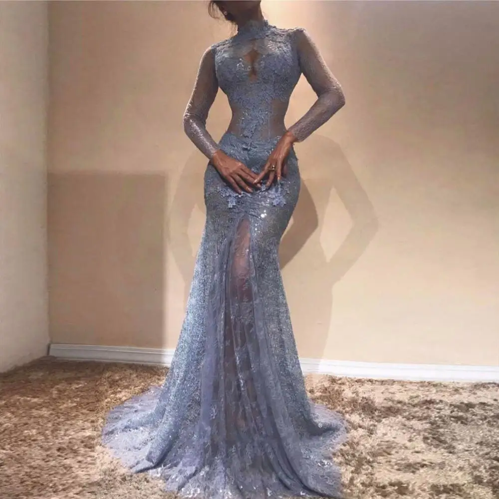 Robe de soiree одежда с длинным рукавом Кружева-аппликации для выпускного вечера