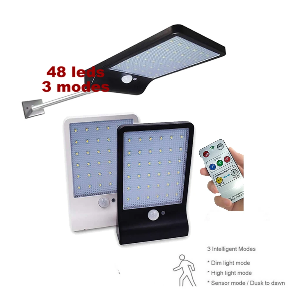 

48 LEDs PIR Motion Sensor Solar Street Light 3 modes Garden Security Lamp Outdoor Light Waterproof Energy Saving Wall Lamp remot