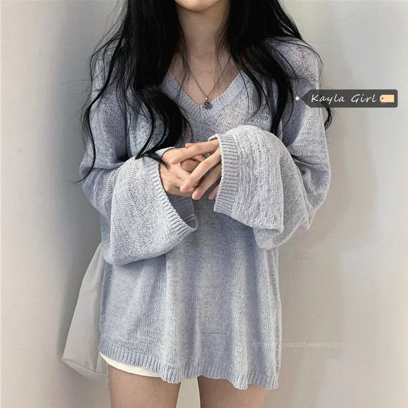 

V-Neck long sleeve women's sweater fall / winter 2020 new Korean loose thin Pullover
