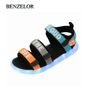 

BENZELOR USB Charge LED sandals girls luminous sandles kids sandals children sandal for girl boys kids summer shoes lighting