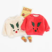 Зимние свитшоты для мальчиков и девочек; теплый детский утепленный бархатный пуловер с рождественским оленем для маленьких детей; Верхняя одежда; S10388