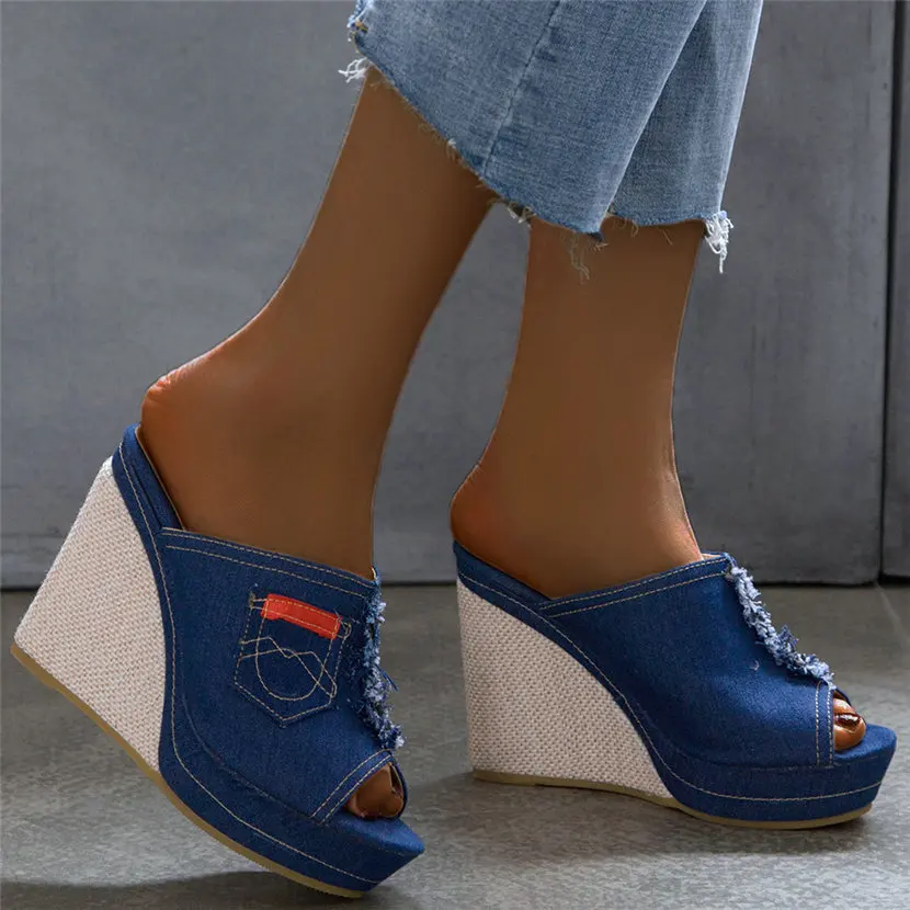 

2020 Oxfords Women Canvas Platform Wedges High Heel Gladiator Sandals Female Open Toe Platform Summer Pumps Shoes Casual Shoes