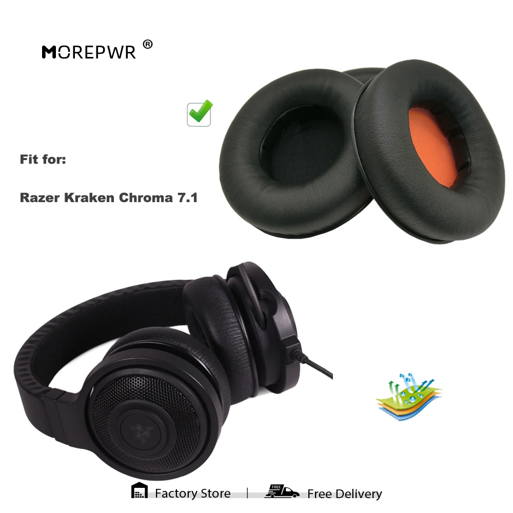 

Morepwr запасные амбушюры для Razer Kraken Chroma 7,1, запчасти для гарнитуры, кожаные амбушюры для наушников