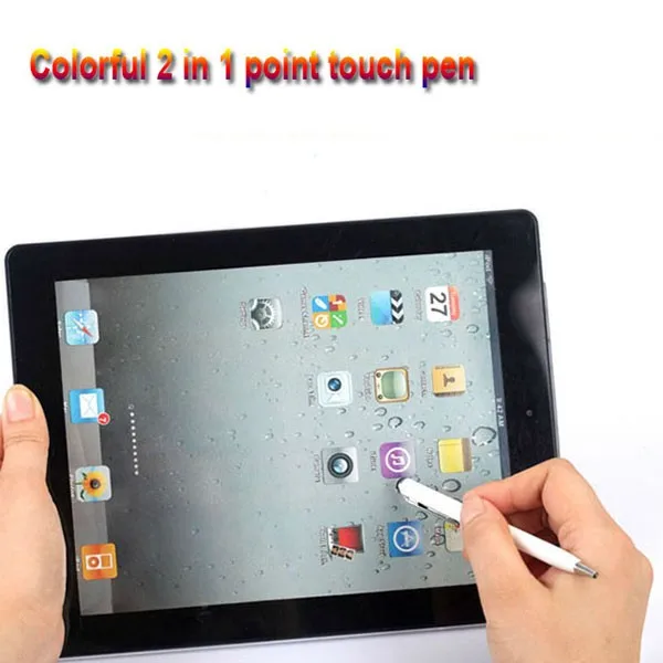 300pcs/lot High Quality 2 in 1 Stylus Touch Pen Colorful Crystal Capacitive Point Pen for Ipad IPhone HTC Samsung