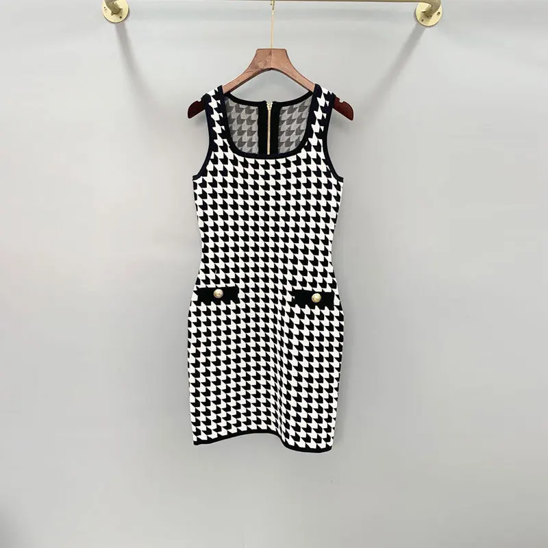 

020 Spring And Summer New Style Thousands of Birds Sleeveless Vest Dress Waist Hugging Slimming Sheath A- line Skirt-Style