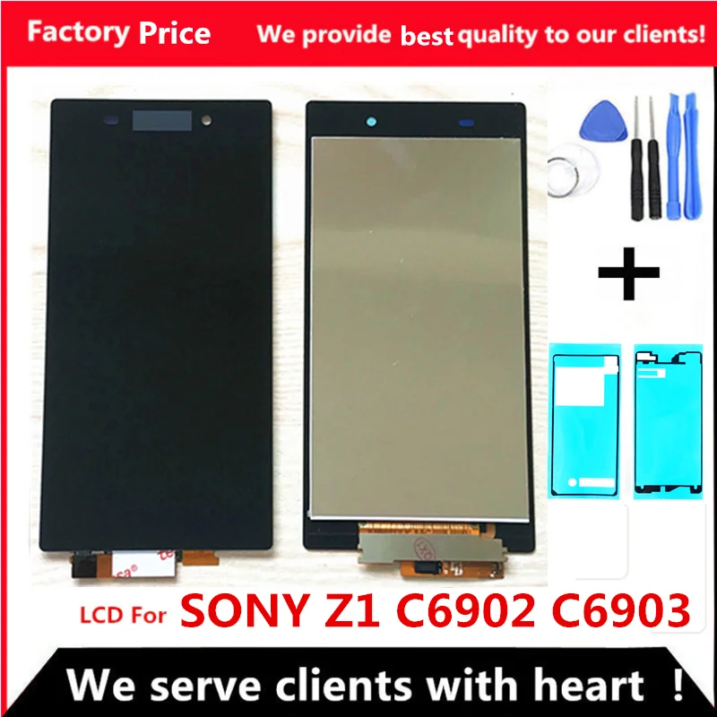 Pаспродажа Оригинальный ЖК дисплей для sony Xperia Z1 L39H L39 C6902 C6903 C6906 ЖК дисплей кодирующий преобразователь сенсорного экрана в сборе Клей Бесплатная достав...
