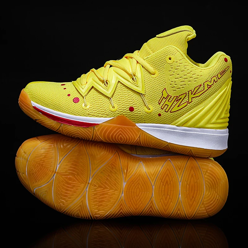 Новинка года: Баскетбольная обувь Kyrie 5 Spongebob Irving, высокое качество, Zapatillas Lebron James Scarpe Basket, высокие кроссовки - Цвет: Цвет: желтый