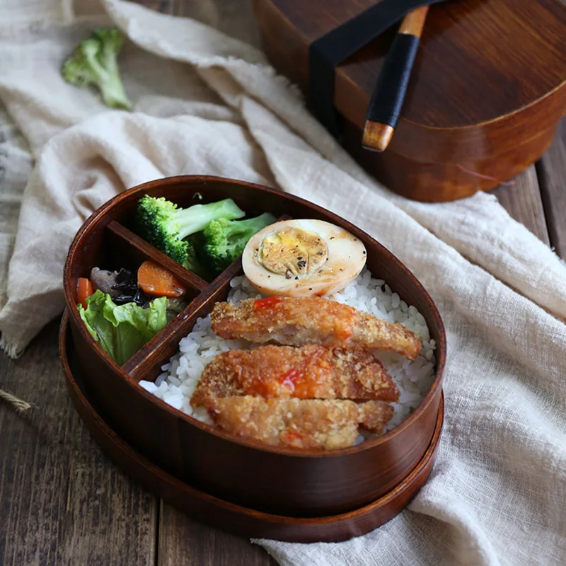 ELEG-деревянные Ланч-боксы контейнеры для еды в японском стиле Bento Ланч-бокс для детей школьная столовая посуда миска коробки органайзер для путешествий
