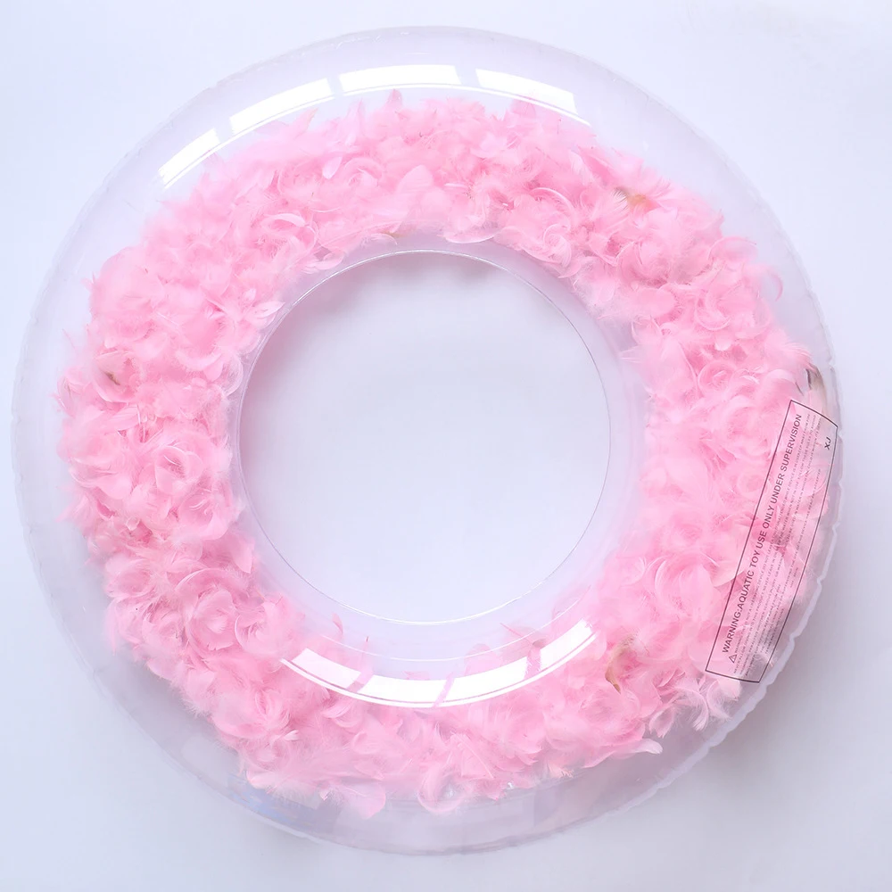 Feathers inside adult Pool floats Transparent Inflatable Swimming Circle Water float Buoy Rubber Swim Ring PVC Boat Pool Toys