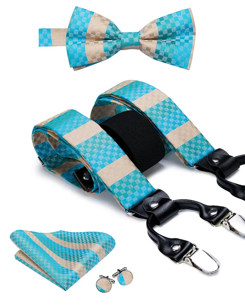Hi-Tie шелк для взрослых мужские подтяжки галстук бабочка Запонки Набор Кожа Металл 6 зажимы подтяжек Эластичные подтяжки для мужчин коралловый персик - Цвет: BD3008