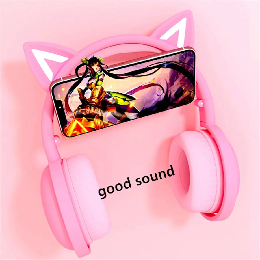 Kids Bluetooth 5 0 Headphones LED Light Cat Ears Headset Wireless Earphone HIFI Stereo Bass Headphone with Microphone For Kids