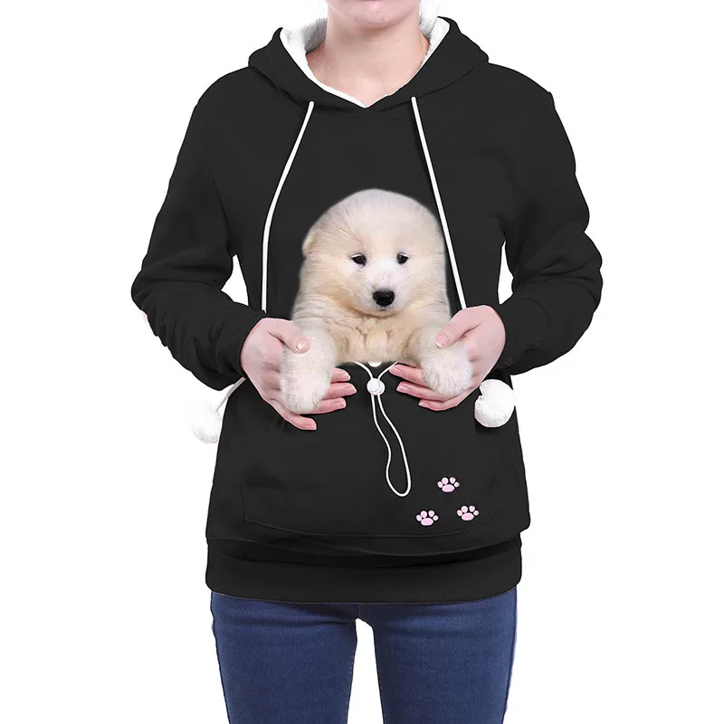 

Women Sweatshirt And Hoody Ladies Pocket Hooded Cat Lovers Kangaroo Dog Pet Paw Pullovers Cuddle Pouch Nest Pullover