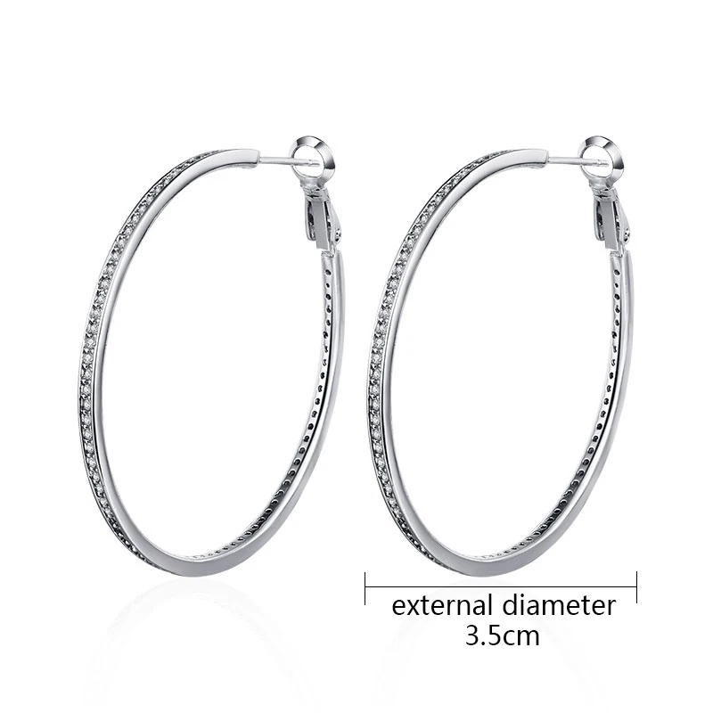 3.5cm-Silver MAIKALE простые серьги-кольца с цирконом большие серьги круги для женщин золото серебро Цвет кубический цирконий модное ювелирное изделие подарок 3,5/4,5 см - Окраска металла: 3.5cm-Silver
