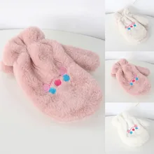 Плюшевые толстые теплые детские перчатки; зимние Бархатные рукавички; плотные однотонные детские перчатки для девочек с вышитыми героями мультфильмов