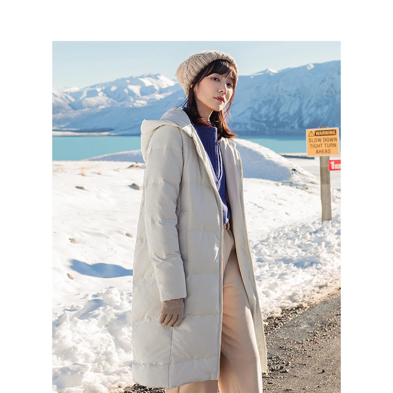 Koop Inman Winter Effen Kleur Borduurwerk Hoodies Warm Houden Vrouwen Lange Down Jas