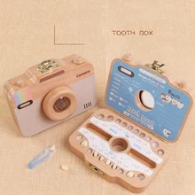 Деревянная коробка для хранения зубов для ребенка, Подарочная форма камеры, коробка для хранения лиственных зубов, органайзер для хранения молочных зубов, органайзер Keepsak