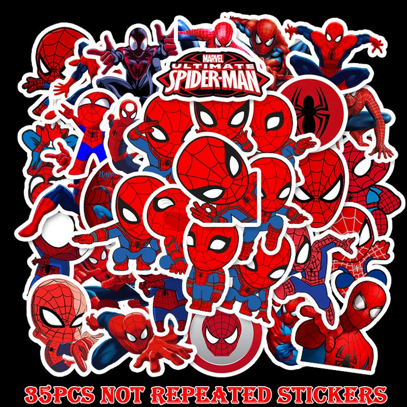 

35pcs/pack Cartoon Super hero Spiderman Stickers for Luggage Laptop Skateboard Stickers Motor Bicycle Guitar Fridge Sticker