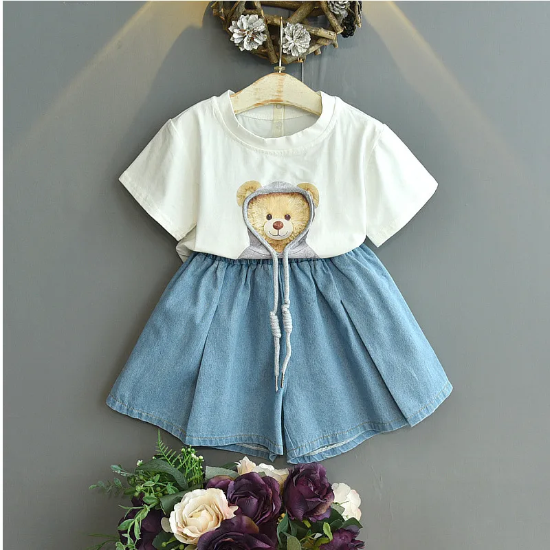 Комплект для девочек с цветами детская одежда костюм рубашка коротким рукавом