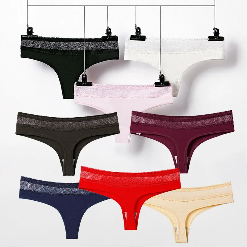 Q New Seamless String Thong For Ladies Cotton Panty G-String Plus Size Panties Underwear Women Lace Underpants M-XXL Elastic | Женская