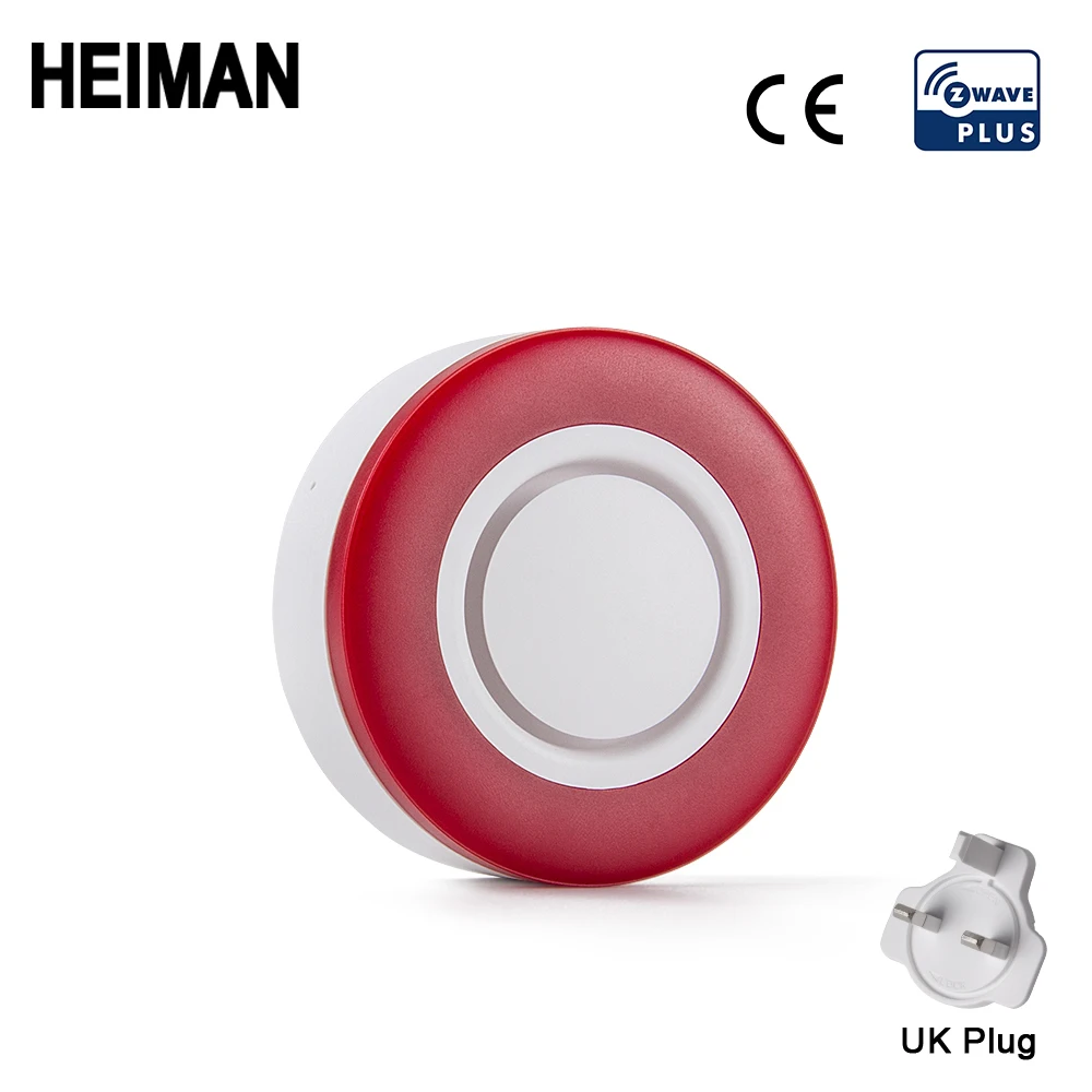 HEIMAN Z-wave сирена вспышка стробоскоп светильник Zwave звуковой динамик 95 дБ для Z wave Умный дом Охранная система - Цвет: UK PLUG