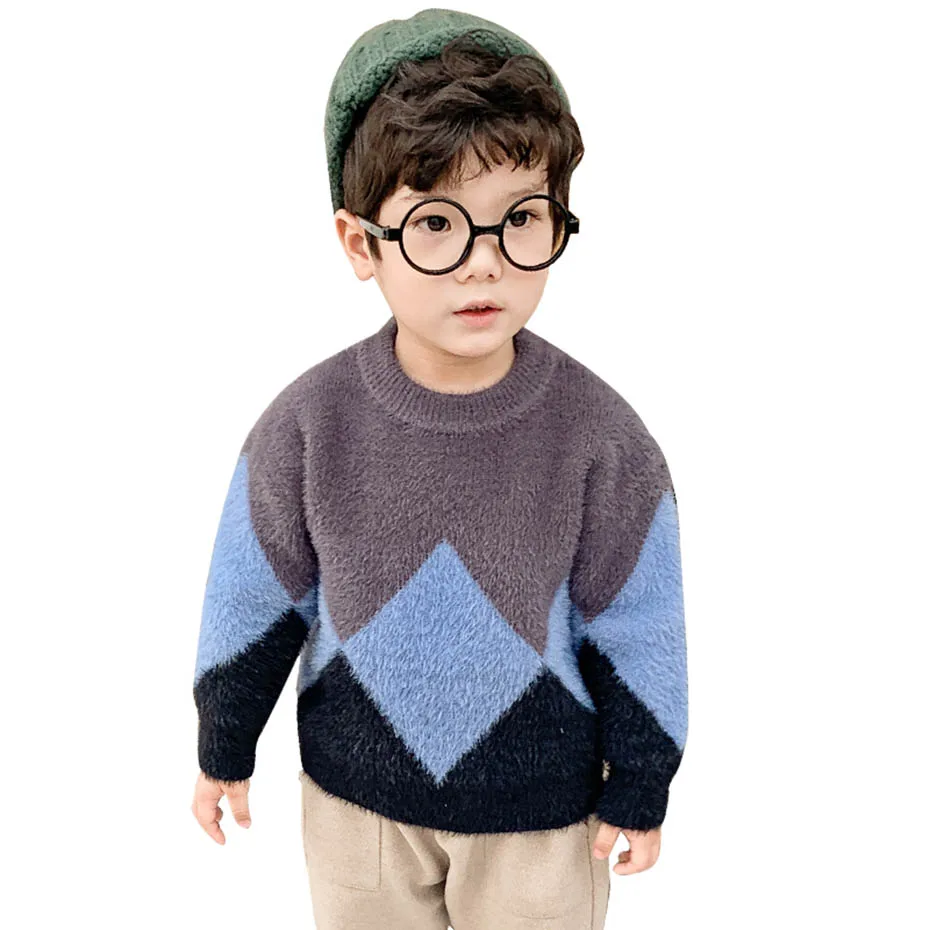 Свитер для маленьких мальчиков; Толстый бархатный свитер для мальчиков; модный детский пуловер в стиле пэчворк; осенне-зимняя теплая одежда для мальчиков в консервативном стиле - Цвет: As Picture