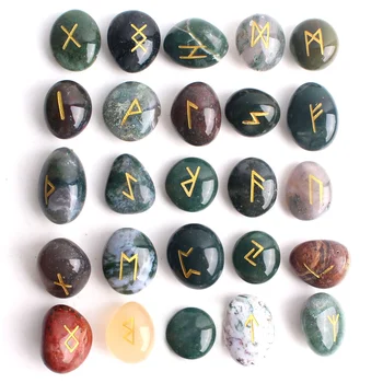 

25Pcs Natural Aquatic Agate Crystal Rune Irregular Green Runes Stones Divination Fortune-telling Healing Meditation Collection