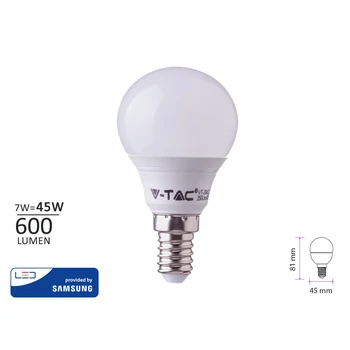 

V-TAC LC1477F Led lamp E14 P45 7W 600LM cold white 6000K shape ball bulb ball SKU-865