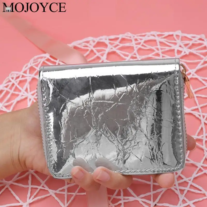 Женский клатч из искусственной кожи, Модный Блестящий кошелек, многофункциональная маленькая сумочка для карт, Одноцветный короткий кошелек