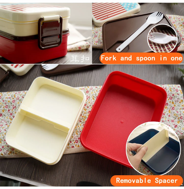 Mikrowelle Lunchbox Student Büro angestellte Bento Box Marine-Stil Doppels chicht Lebensmittel behälter zum Mitnehmen Sushi-Box 1200ml – Detail 4