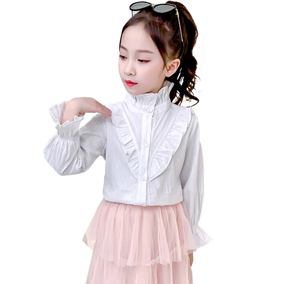 Blouses For Girls White Shirt Long Children's Solid Kids School Clothes 6 8 10 12 14 | Детская одежда и обувь