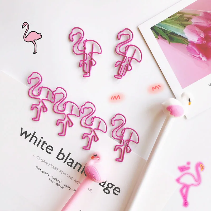 

5Pcs/lot Cute Pink Flamingo Bookmark Planner Paper Clip Metal Material Notes Letter Clamp for Book Stationery Office Supplies