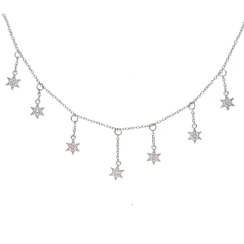 

2019 925 sterling silver Designs Cubic Zirconia Crystal Necklace chain dangle star drop Choker Jewellery for Women wedding grace