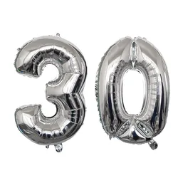Set of 2 Colorful 30th Birthday Foil Balloons - Pink, Blue, Gold Party Decorations - 40inch (Silver)