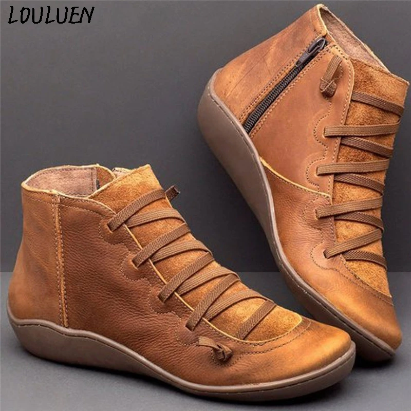 flat leather lace up ankle boots