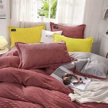 

YanTing Corduroy Quilt Covers, Soft To The Touch, Plump Velvet, Quilt Cover and Pillowcases With Zipper， Simple Series Burgundy