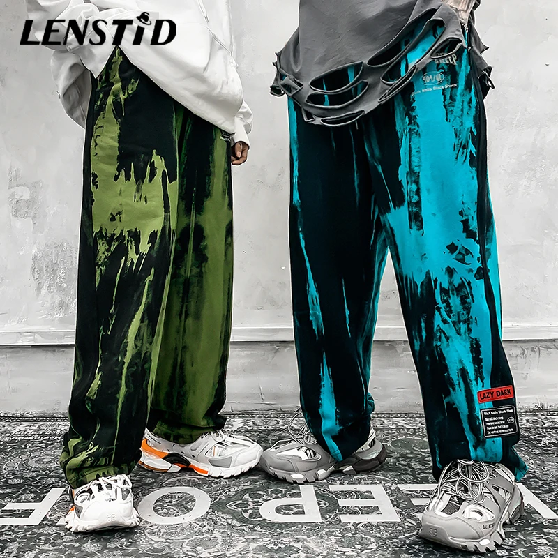 LENSTID High Street Darkness, вымытые дыры, вертикальная полоска, галстук, окрашенный, для бега, спортивные штаны, хип-хоп, мужские, Харадзюку, винтажные брюки, штаны