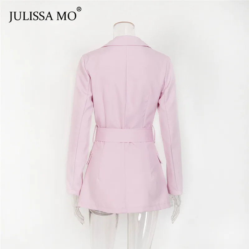 JULISSA MO элегантные белые куртки-блейзеры с поясом женские осенне-зимние пальто с длинными рукавами и отложным воротником модные офисные женские топы