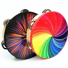 Orff Percussion Instrument 8 Inch Double Row Colorful Wooden Tambourine Rainbow Tambourine Tambourine Hand Drums Stage Props