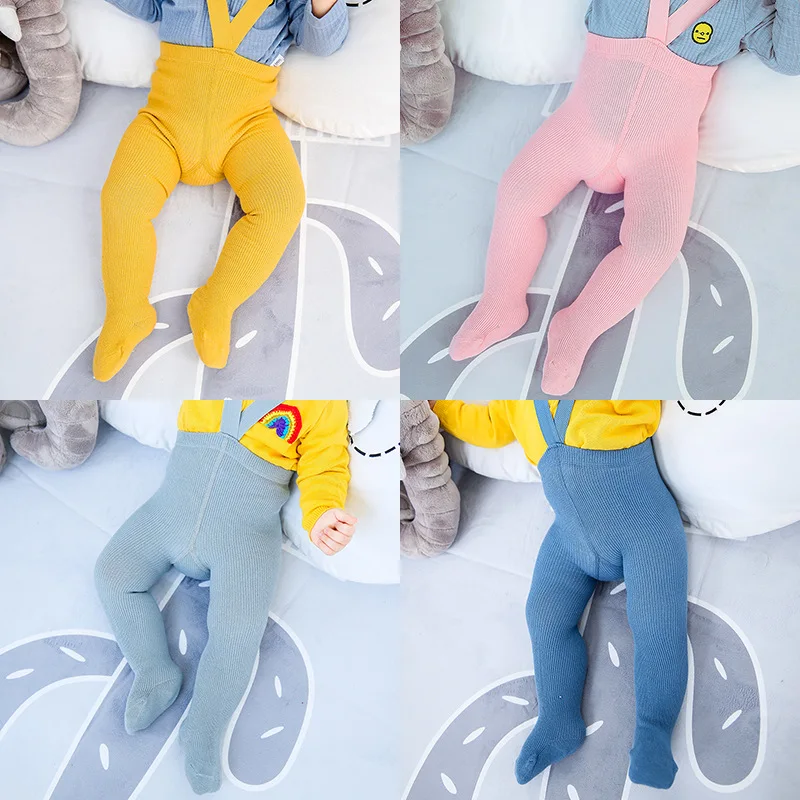 

G253 Infant Baby Leggings Autumn & Winter Solid Color Cotton High-waisted Care Navel Suspender Strap Panty-hose for Kids