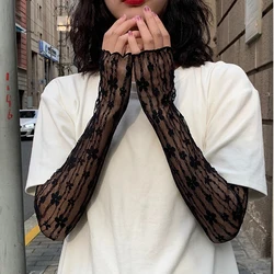 New 2022 Long Lace Hollow-Out Fingerless Gloves Sun Protection Sleeves Mesh Lace Thin Cycling Gloves