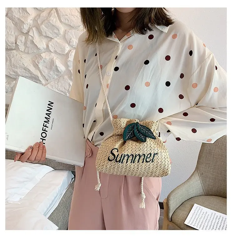 

Hawaii Bohemian Summer Vacation Casual Bags Round Straw Beach Bag Vintage Handmade Woven Shoulder Bag Raffia circle Rattan bags