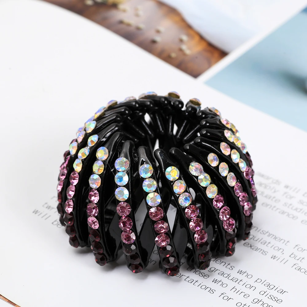 Fashion Women Bun Crystal Hair Claw Horsetail Buckle Hair Clip Bird Nest Expanding Hair Accessories Female Ponytail Headwear hair clips for women