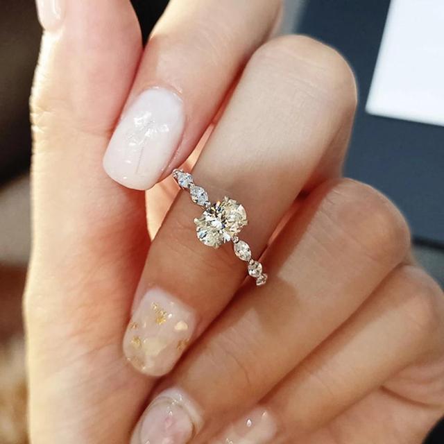 Diamond Rings For Women Zircon Charms Bridal White Gold Engagement Promise Ring Trendy Korean Marriage Jewelry Wholesale