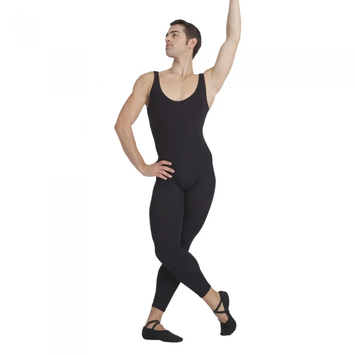 Mens One Piece Black Tank Unitard Men Lycra Ballet Sleeveless Full Body Tight Jumpsuit with mid back