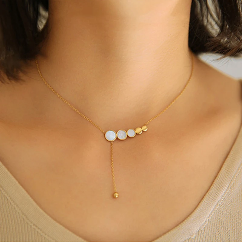 Peri'sBox Small Beads Circle Necklaces Acrylic Geometric Choker Necklaces for Women Minimalist Titanium Steel Necklace 2020 - Image 2