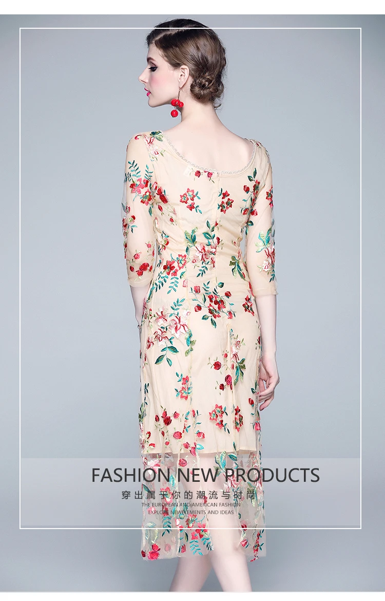 Ретро летние цветочные сетки вышитые платья Vestido Invierno Mujer женские пляжные миди вечерние платье Vestito Donna Estate K6553