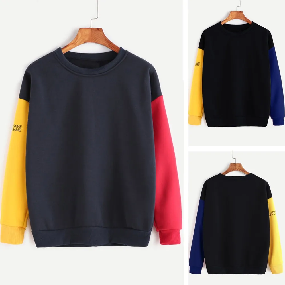 JAYCOSIN Fashion Women Simple Casual Loose Solid Letter Print Sweatshirt Long Sleeve Comfortable Soft Chic Pullover Tops Blouse