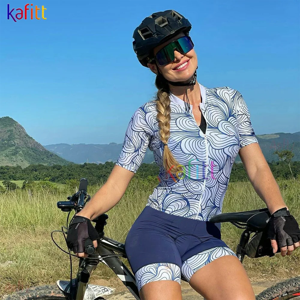Kafitt Women's Triathlon Monkey Short Summer Mountain Bike Clothes Blue Stripes Cycling Overalls Promotion | Спорт и развлечения