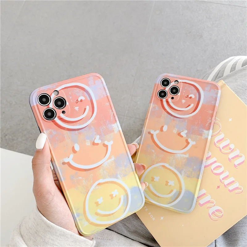 Корейский водонепроницаемый цветной чехол для телефона со смайликом iPhone 12 mini 11 Pro