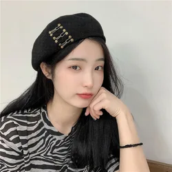 Button Hollowed Out Beret Female Fashion Versatile Painter Beret Trend Berret Woman Women Hats Caps Apparel Accessories